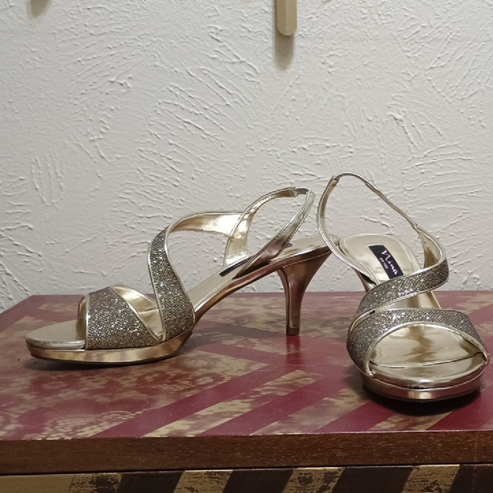 Nina Silver Stiletto Heels with Ankle Strap